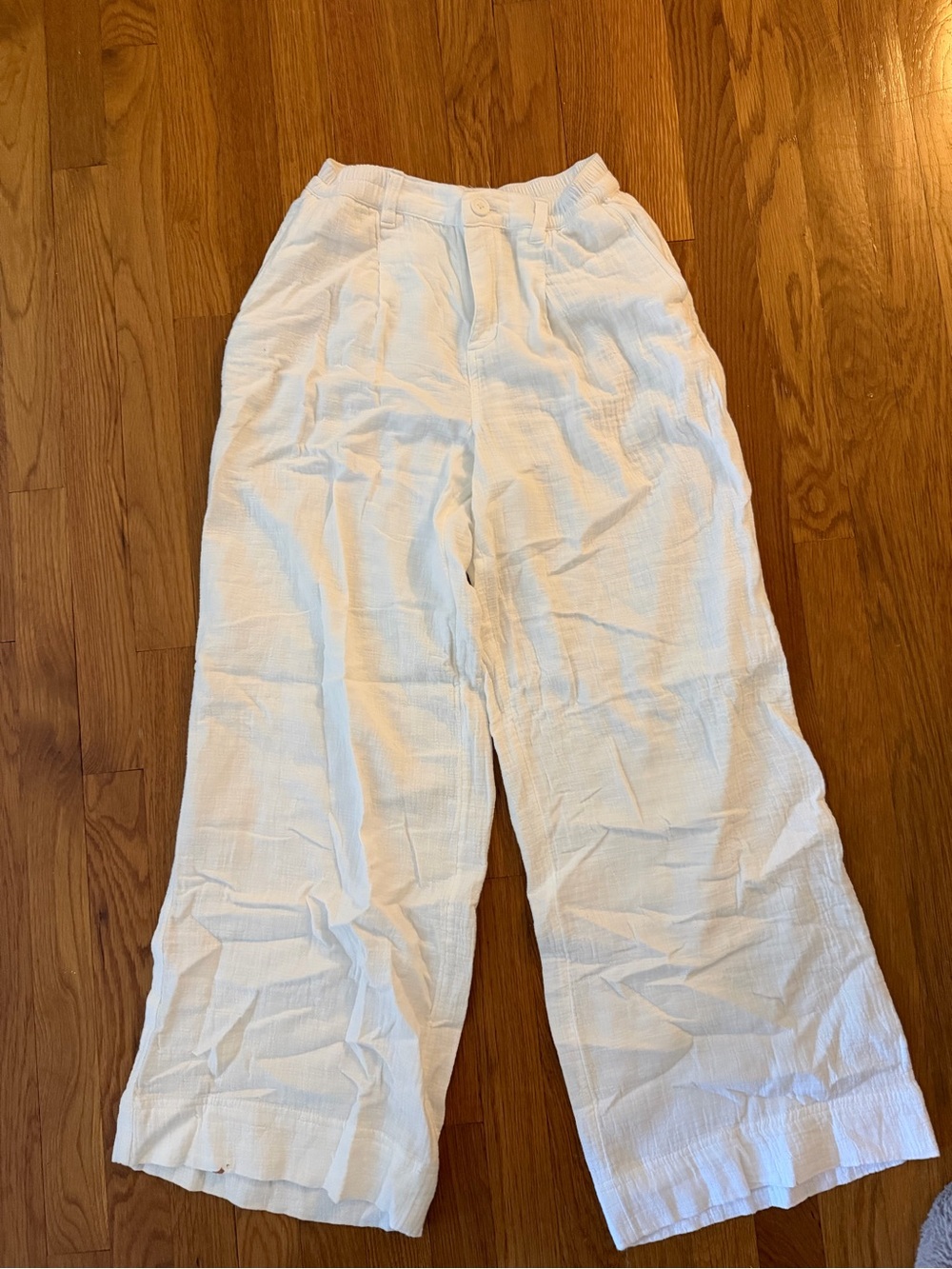 aerie White Wide-Leg Cotton Blend Pants